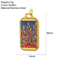 Stainless steel Tarot card pendant with vibrant flame motif showing 26mm x 14mm size - Flame Pattern (Style 8)