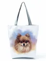 Professional front view of a large white tote bag with cute brown dog print and grey handles - Realistic Illustration Pomeranian - White (hl4594)