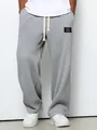 Graue Herren Freizeithose aus Waffelstrick mit weitem Bein und Kordelzug - Grau / S