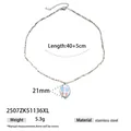Detail view of natural stone bead necklace with blue flower pendant and size specifications - Gravel Floral Pendant Style (2507ZK51136XL) / Blue