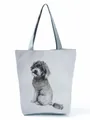 Close-up showing the artistic black and white poodle print on this large gray tote bag. - Black and White Sketch Poodle - Light Gray (hl4595)