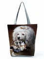 Close-up of a versatile tote bag featuring a cute white poodle and kittens print - Oil Painting Poodle and Kittens - White (hl4596)