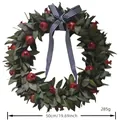Handcrafted autumn pomegranate wreath with green leaves and black-white striped ribbon - Pomegranate Wreath / 50cm