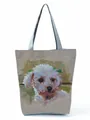 Detailed view of the artistic oil painting poodle print on a canvas tote bag - Artistic Oil Painting White Poodle - Beige Gray (hl4599)