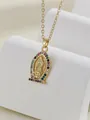 Gold Virgin Mary pendant necklace with colorful micro-pave cubic zirconia stones - Our Lady of Guadalupe Micro-set Style (TP-04024-01) / Gold Color Multicolored Zirconia