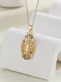 Elegant gold necklace with oval Virgin Mary pendant surrounded by colorful zirconia. - Oval Mary Pavé Style (TP-04020-01) / Gold Color Multicolored Zirconia