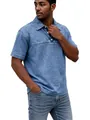 Polo pour homme en coton délavé de qualité avec col à boutons, style vintage bleu - M / Hauts / Bleu