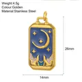 Gold plated stainless steel tarot card pendant featuring moon and stars enamel art design - Crescent Pentagram Pattern (Style 13)