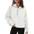 Détail du sweat à capuche blanc oversize avec demi-fermeture éclair pour femme - S / Hauts / Blanc