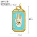 Gold stainless steel Hamsa Hand Tarot pendant with turquoise blue enamel inlay details - Hamsa Hand Evil Eye Pattern (Style 14)
