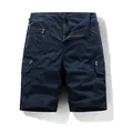 Professional men's loose straight cargo shorts featuring multiple zipper pockets in navy blue - Blue