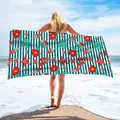Vibrant microfiber beach towel with tropical flower and starfish print at the beach. - 75x150cm / Striped