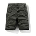Men's loose fit multi-pocket cargo shorts in dark olive green, summer casual style. - Army Green