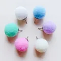 Detailed macro view of six colorful decorative pom-pom push pins arranged in a circle - Pom Pom Thumbtack / Milky White