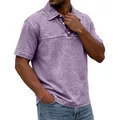 Polo vintage violet de qualité pour homme avec col boutonné en coton doux et respirant - M / Hauts / Violet