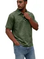 Polo en coton vert délavé à l'acide pour hommes avec revers boutonné classique élégant - M / Hauts / Vert Militaire