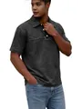 Polo vintage délavé à l'acide pour homme en gris anthracite avec col à boutons coton - M / Hauts / Noir