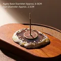 Dekorativer Weihrauchbrenner aus natürlicher Achatscheibe mit Messingmünzhalter auf Holz - Agate Base With Ancient Coin Style