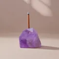 Natural purple raw amethyst crystal stone incense burner holder for yoga and meditation - Amethyst