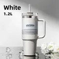 Witte 40oz vacuümgeïsoleerde roestvrijstalen beker met handvat en rietje voor auto - 1200ml Verpakking / Wit