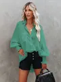 Chic green oversized long sleeve blouse cover-up for a casual beach vacation look - S / Tops / Green
