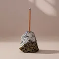 Natural minimalist dalmatian jasper raw stone incense burner holder with zen leaf shadow - Dalmatian Jasper