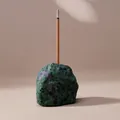 Minimalist natural green zoisite crystal incense holder raw mineral stone burner base - Ruby Zoisite