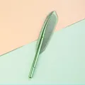 Macro view showing the intricate texture of this green metallic feather-shaped 0.5mm gel pen - Feather Shape (Green) / 0.5mm Needle Tip