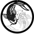 Circular laser-cut iron wall decor featuring black and white koi fish yin yang design - Koi Fish Tai Chi Yin Yang Pattern