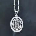 Elegant silver Our Lady of Guadalupe pendant necklace with micro-pave cubic zirconia - Silver Guadalupe Oval Style (TP-04029-2-01)