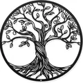 Black metal Tree of Life wall hanging ornament with circular laser-cut artwork - Tree of Life Pattern
