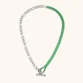 Minimalistische asymmetrische roestvrijstalen ketting met groene strassteentjes en T-sluiting - Gesplitste T-sluiting Kettingstijl (N2629) / Zilver & Groen
