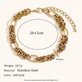 14K vergulde roestvrijstalen schakelarmband, 8,6 mm breedte, lengte van 20+5 cm - Knoop Kettingstijl (AK0040) / Goud