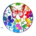 Rainbow butterfly and flower laser-cut metal wall art decor, 30cm circular design - Colorful Butterfly Floral Pattern
