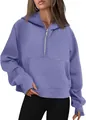 Sweat-shirt à capuche surdimensionné violet avec demi-fermeture éclair et poche avant - S / Hauts / Violet Orchidée