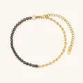 Stijlvolle goudkleurige roestvrijstalen armband met zwarte zirkoon en bolletjes - Gesplitste Tennis Kettingstijl (B0213) / Goud + Zwart