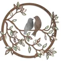 Artistic round metal bird wall hanging featuring two birds on branches for home decor - Bird 5