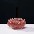 Handcrafted lotus shaped pink strawberry crystal incense holder with elegant gold foil - Strawberry Quartz Lotus Base