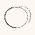 Elegante zilverkleurige roestvrijstalen armband met zwarte stenen en een bolletjesketting - Gesplitste Tennis Kettingstijl (B0213) / Zilver & Zwart