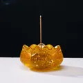 Amber crystal lotus incense burner with gold foil detail for aromatherapy sticks - Citrine Lotus Base