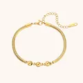 Elegante 18K vergulde roestvrijstalen slangenketting armband met drie gouden kralen - Slangenketting Met Kralenstijl (B0216) / Goud