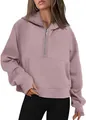 Sweat à capuche rose poudré pour femme avec demi-zip et trous pour les pouces - S / Hauts / Rose Poudré