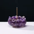 Handmade amethyst crystal lotus flower incense holder with gold foil accents for sticks - Amethyst Lotus Base