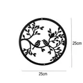 Minimalist circular black laser-cut metal wall art with birds on branches, 25cm diameter - Double Birds Small 25cm