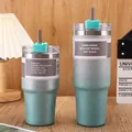 Glitter teal gradient 304 stainless steel insulated car tumblers with metal straws - 30oz/900ML / Green (Diamond Finish)