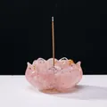 Lotus shaped rose quartz crystal incense burner with gold foil accents for meditation - Rose Quartz Lotus Base