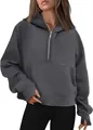 Sweat à capuche épais gris foncé pour femme avec demi-fermeture éclair et poche kangourou - S / Hauts / Gris foncé