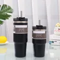 Zwei schwarze vakuumisolierte Edelstahlbecher mit Strohhalmen in 20oz und 30oz Größen - 20oz/600ml / Schwarz