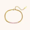 Elegante 18K vergulde roestvrijstalen slangenkettingarmband versierd met roze stenen - Slangenketting Met Strass-stijl (B0220) / Goud + Roze
