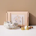 Natural crystal stone lotus incense holder set with sandalwood and gold base. - White Turquoise Set / Incl. Base+2 Holders+Incense+Gift Box